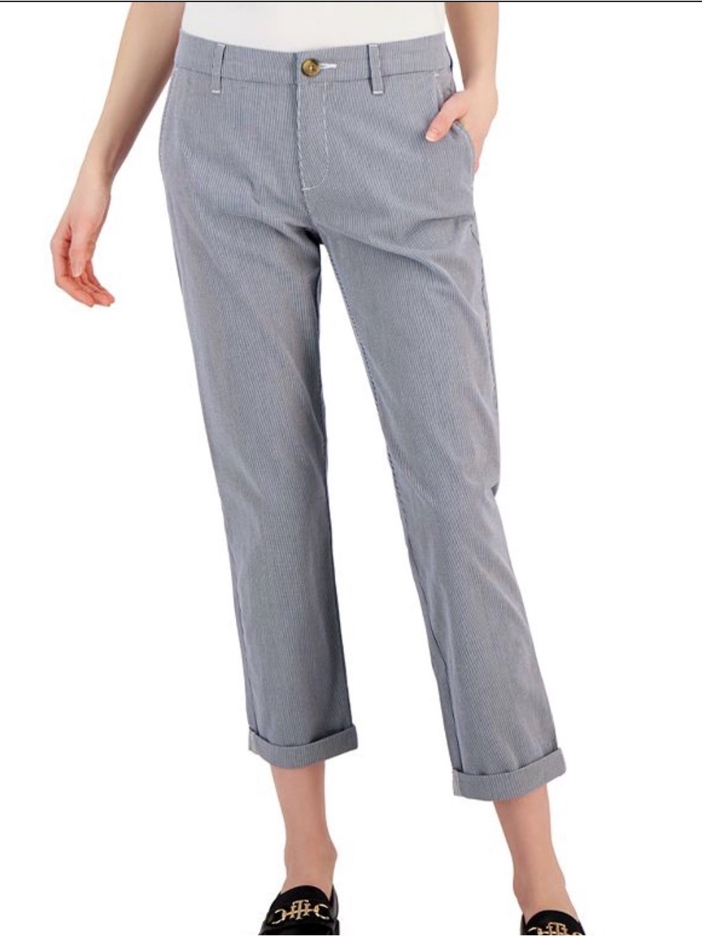 Tommy Hilfiger Women’s blue/white striped straight leg Chinos